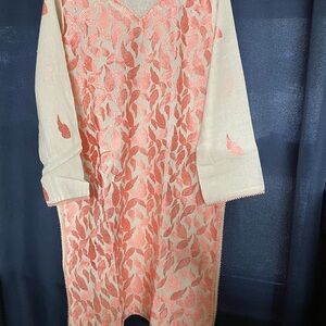 Pink and Cream Leaf Patterned Tunic